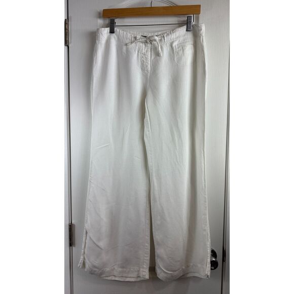 Express Women's White Linen Blend Wide Leg Pants Size 9 / 10 - Picture 1 of 12